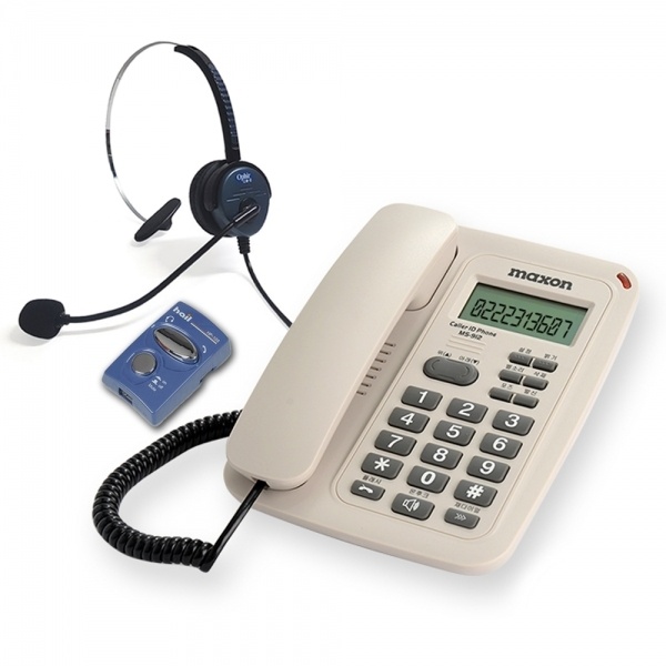 맥슨 유선전화기 화이트 MS-912+오빌헤드셋 HP-103