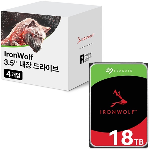 IRONWOLF HDD 멀티팩 18TB ST18000VN000 멀티팩 18TB ST18000VN000 멀티팩 (3.5HDD/ SATA3/ 7200rpm/ 256MB/ PMR) [4PACK]