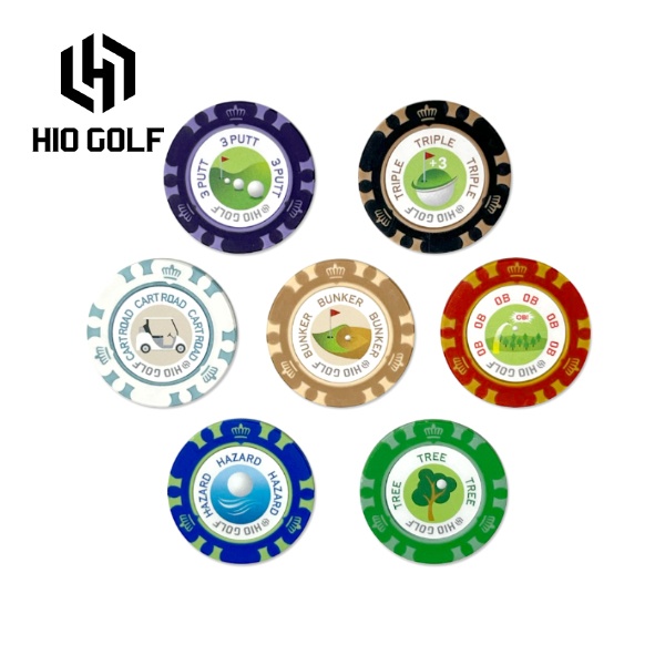 하이오 골프 게임칩(7종) 포커칩 볼마커 겸용 설명서 포함 골린이 라운딩 준비물