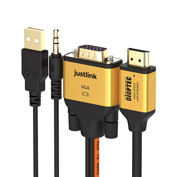 JUSTLINK VGA to HDMI 골드 케이블 1.8M [VHDC018] 오디오지원