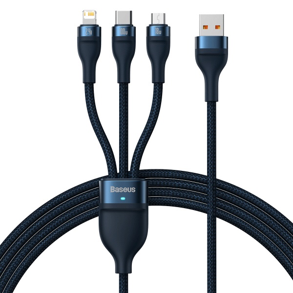 USB-A 2.0 to 3in1 100W 고속 충전케이블, CASS030003 [블루/1.2m]