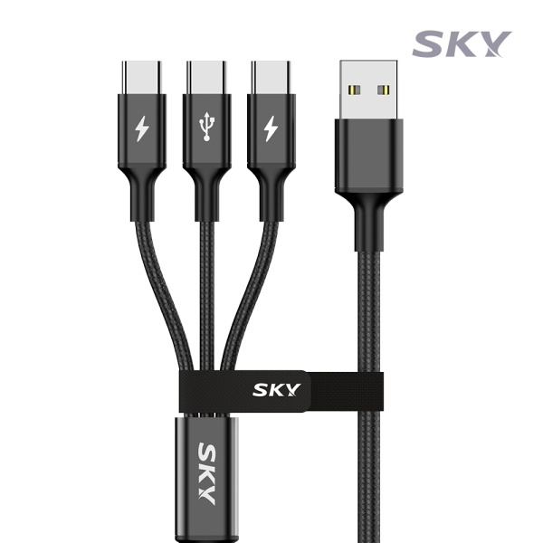 USB-A to 3in1 27W 고속 충전케이블, SKY-A2C3-3IN1-2M-1 [블랙/2m]