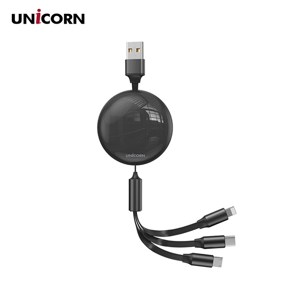 USB-A 2.0 to 3in1 멀티 충전케이블, 자동감김 릴케이블, MC-1200M [블랙/1m]