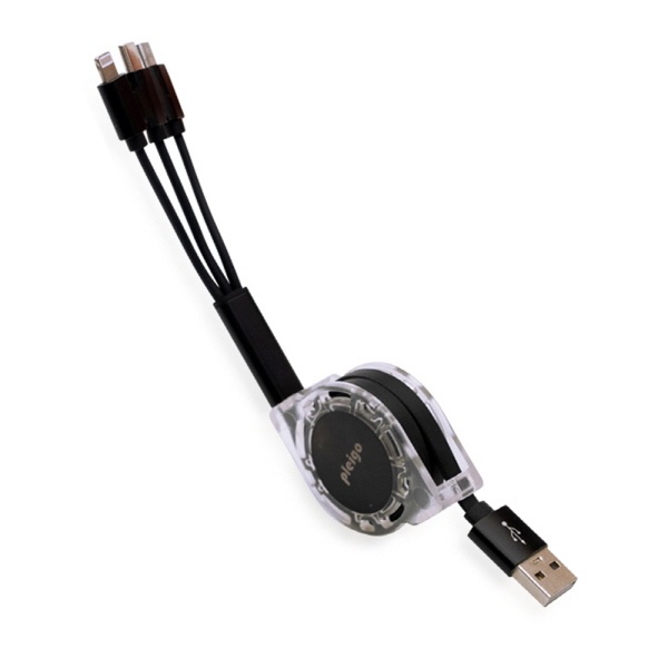 USB-A 2.0 to 3in1 고속충전, 릴케이블, CB100 [블랙]