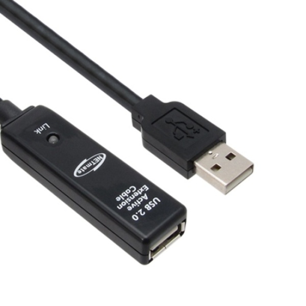 USB-A 2.0 to USB-A 2.0 M/F 리피터 연장케이블, CBL-203B [블랙/15m] *아답터포함*