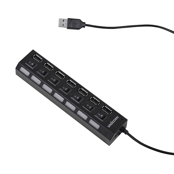 XH-800A (USB허브/7포트) [블랙] ▶ [유·무전원/USB2.0] ◀