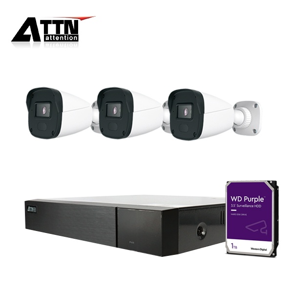 ATTN PoE NVR 패키지 210만화소 외부형 카메라 3SET  풀패키지 [WD 퍼플 1TB 포함] [ATTN-HDFP *1 + TITB *3]
