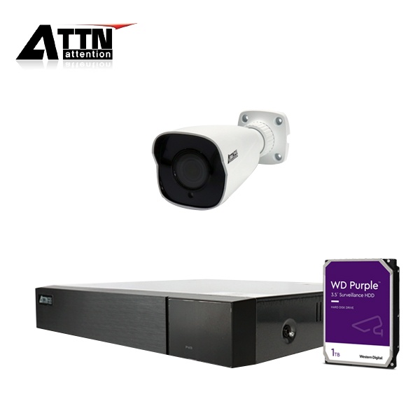 ATTN PoE NVR 패키지 400만화소(2K) 외부형 카메라 1SET 풀패키지 [WD 퍼플 1TB 포함] [ATTN-HDFP *1 + TIFB *1]