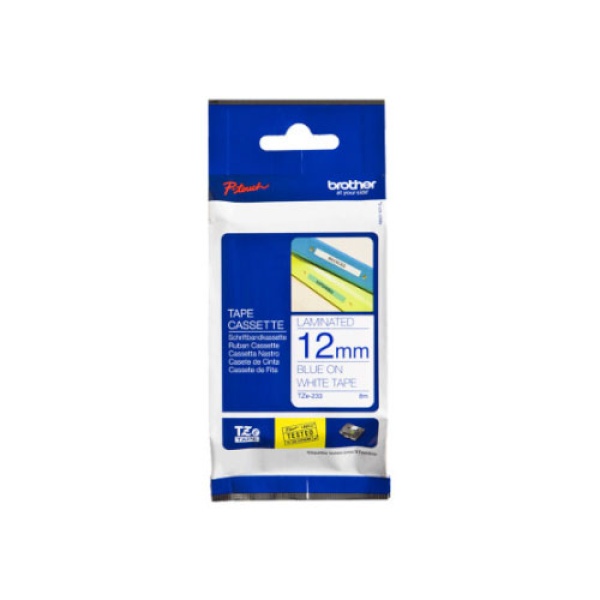 TZe-233 라벨테이프 바탕(흰색)/글씨(파랑) 12mm