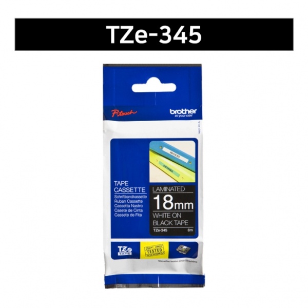 TZe-345 라벨테이프 바탕(검정)/글씨(흰색) 18mm