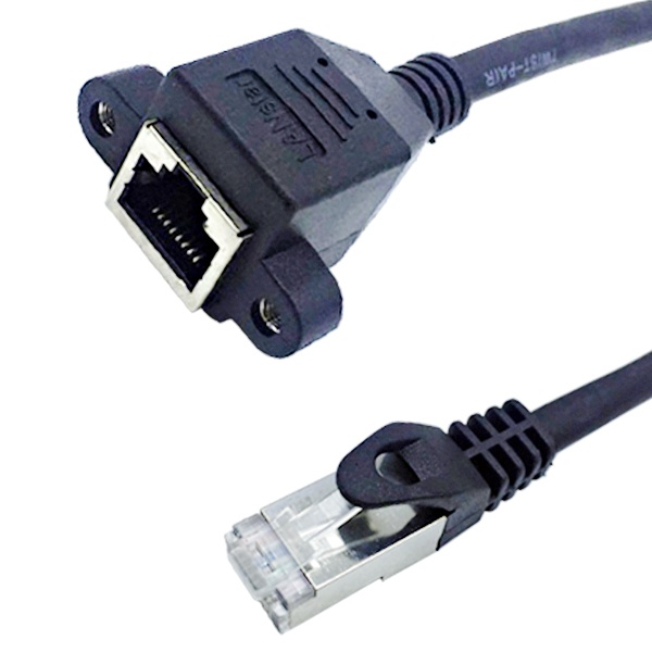 CAT.7 S-FTP M/F 연장 랜케이블, 판넬형 락킹 커넥터, LS-7SD-BK0.2M [다이렉트/연선] [블랙/0.2m]