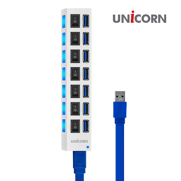 유니콘 XH-Q5 (USB허브/7포트) [화이트] ▶ [무전원/USB3.0] ◀