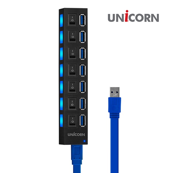 유니콘 XH-Q5 (USB허브/7포트) [블랙] ▶ [무전원/USB3.0] ◀