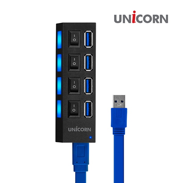 유니콘 XH-Q4 (USB허브/4포트) [블랙] ▶ [무전원/USB3.0] ◀