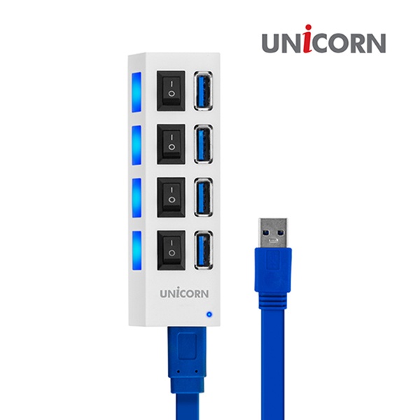 유니콘 XH-Q4 (USB허브/4포트) [화이트] ▶ [무전원/USB3.0] ◀