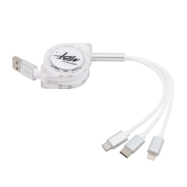 USB-A 2.0 to 3in1 충전케이블, 자동감김 릴케이블, MBF-USB3IN1WH [화이트/1m]