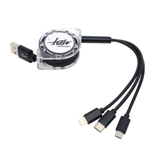 USB-A 2.0 to 3in1 충전케이블, 자동감김 릴케이블, MBF-USB3IN1BK [블랙/1m]