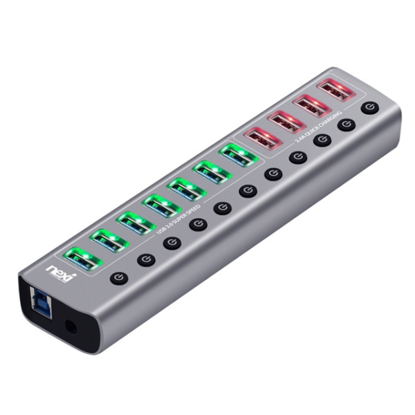 넥시 NX-U1011P (USB허브/11포트) [메탈] [NX811] ▶ [유·무전원/USB3.0] ◀