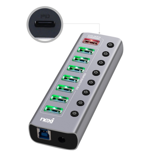 넥시 NX-U1009P (USB허브/9포트) [메탈] [NX810] ▶ [유·무전원/USB3.0] ◀