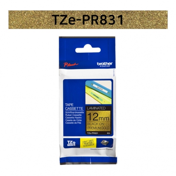 TZe-PR831 라벨테이프 바탕(프리미엄골드)/글씨(검정) 12mm