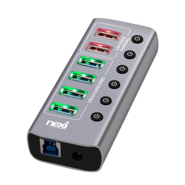 넥시 NX-U1006P (USB허브/6포트) [메탈] [NX826] ▶ [유·무전원/USB3.0] ◀