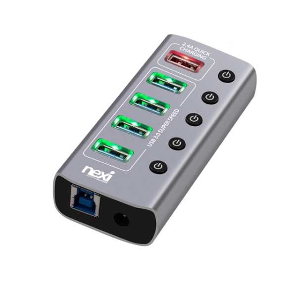 넥시 NX-U1005P (USB허브/5포트) [메탈] [NX825] ▶ [유·무전원/USB3.0] ◀