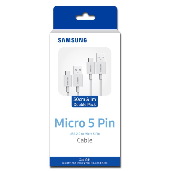 USB-A 2.0 to Micro 5핀 고속 충전케이블, Double Pack 5핀, SS-UB2113WP [화이트/0.3m,1m] [1set-2개]