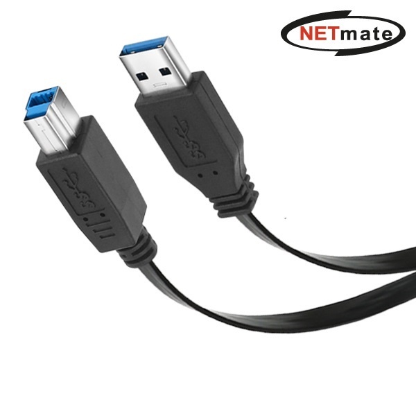 [AM-BM] USB-A 3.0 to USB-B 3.0 변환케이블, 플랫형, NMC-UB303F[블랙/0.3m]