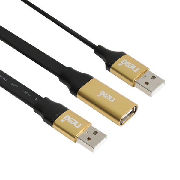 USB-A 2.0 to USB-A 2.0 M/F 리피터 연장케이블, 플랫형, NX-U20MF-EX15F / NX1160 [블랙/15m]
