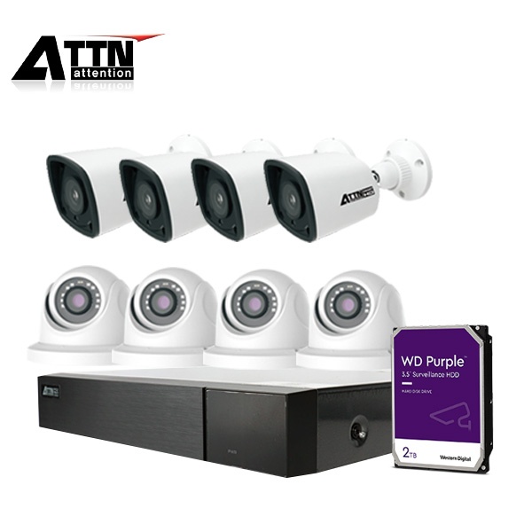 8채널 DVR CCTV 실내패키지, ATTN-DKE*1대 / 800만 화소 카메라 8대 (실내/실외 선택가능) [2TB 하드 포함]