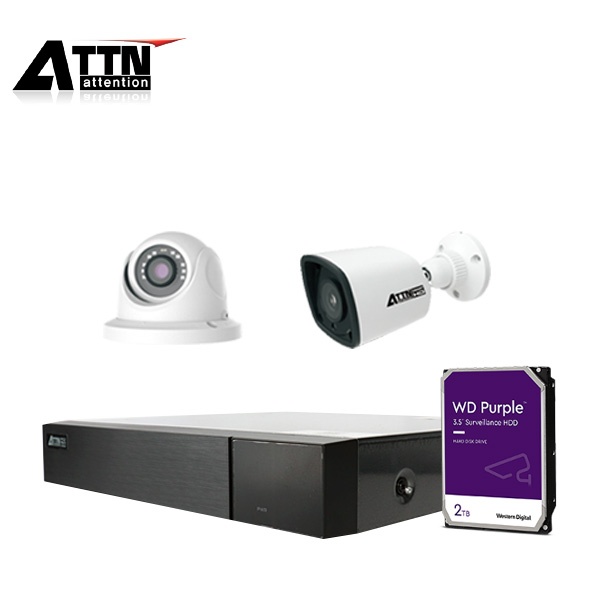 4채널 CCTV 실내패키지, ATTN-DKF*1대 / 800만 화소 카메라 2대 (실내/실외 선택가능) [2TB 하드 포함]