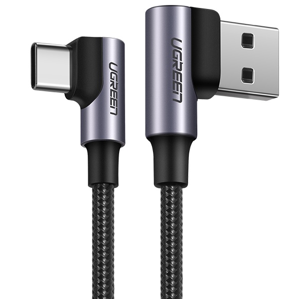 USB-A 2.0 to Type-C 고속 충전케이블, 양쪽 90도 꺽임, U-20857 [블랙/2m]