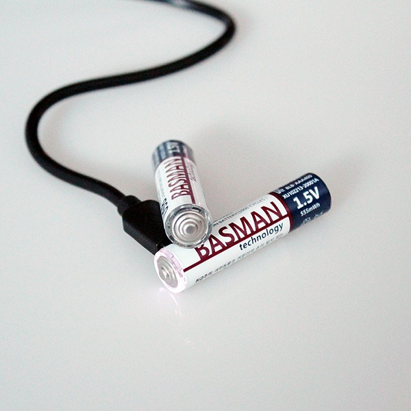 바스맨 USB 충전식 건전지 리튬이온 배터리 AAA 2개입