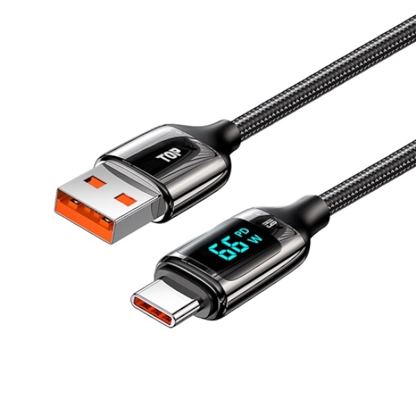 USB-A 2.0 to Type-C 66W 고속 충전케이블, 전력표시 LED, HT-3C026 [1.2m]