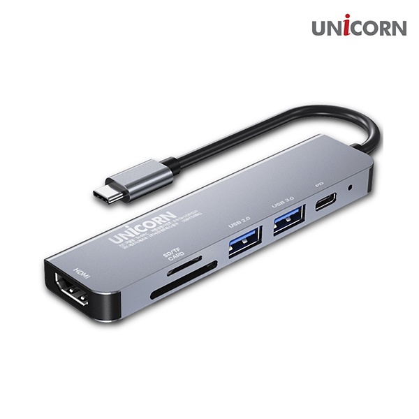 유니콘 TH-601C (USB허브/6포트/멀티포트) [그레이] ▶ [무전원/C타입] ◀