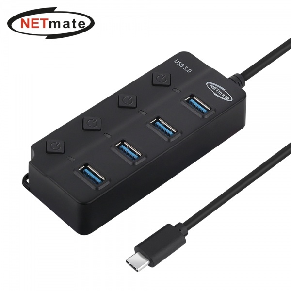 NETmate NM-UBC304 (USB허브/4포트) [블랙] ▶ [유·무전원/C타입] ◀