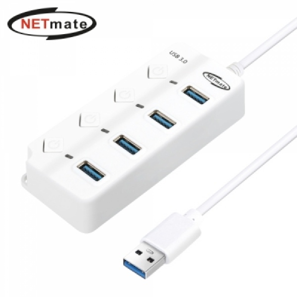 NETmate NM-UBA306W (USB허브/4포트) [화이트] ▶ [유·무전원/USB3.0] ◀