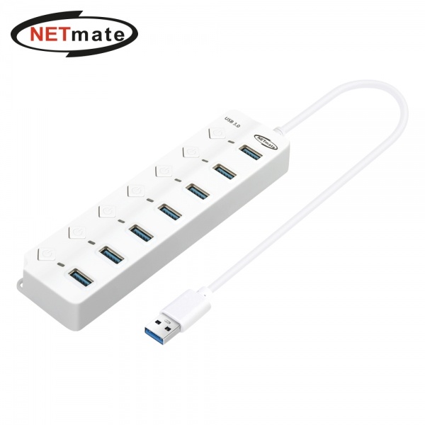 NETmate NM-UBA307W (USB허브/7포트) [화이트] ▶ [유·무전원/USB3.0] ◀