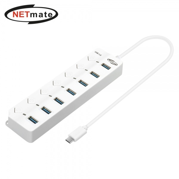 NETmate NM-UBC305W (USB허브/7포트) [화이트] ▶ [유·무전원/C타입] ◀