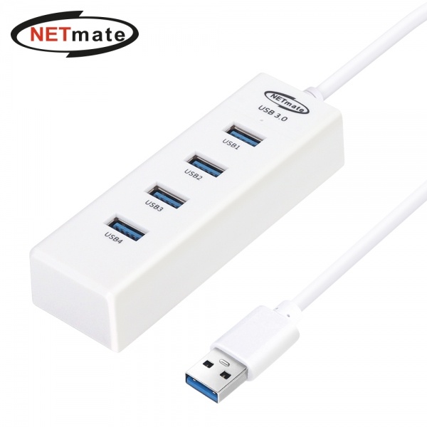 NETmate NM-UBA305W (USB허브/4포트) [화이트] ▶ [유·무전원/USB3.0] ◀