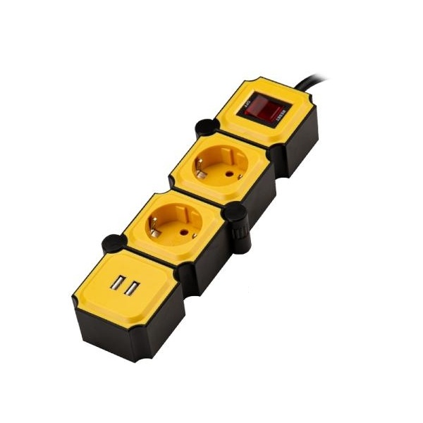 파워존 테트리스 멀티탭 USB 2구 [길이선택] 1.5m 옐로우