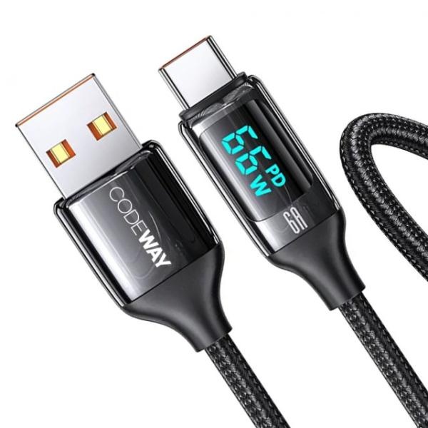 USB-A 2.0 to Type-C 66W 고속 충전케이블, 전력표시 LED, UL5171-1.2M [1.2m]