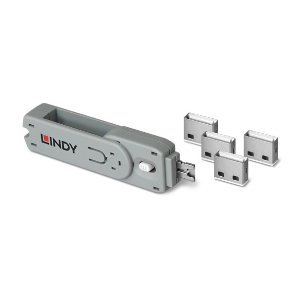포트 잠금장치, 스윙형 USB 락, LINDY-40454 [화이트/보안키1개+커넥터4개]