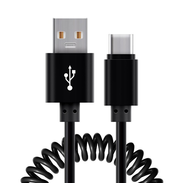 USB-A 2.0 to Type-C 15W 충전케이블, 스프링형 [블랙/1m]