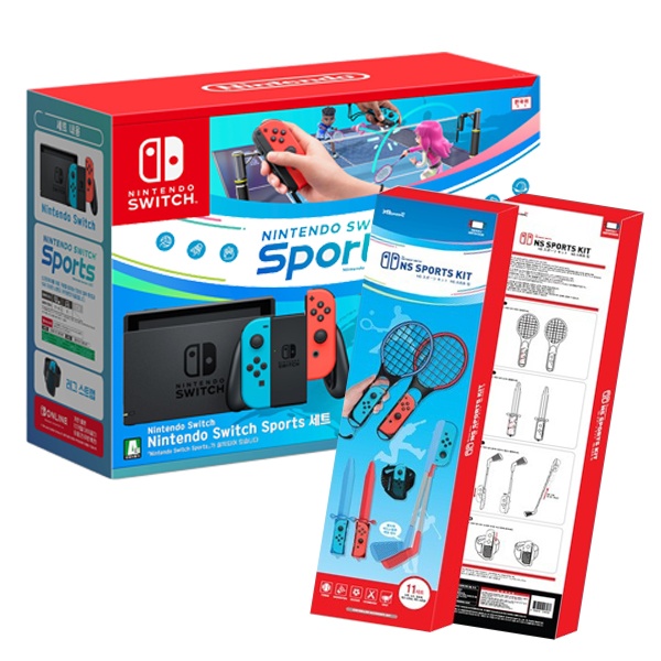 SWITCH 닌텐도 스위치 본체 스위치 스포츠 세트 / Nintendo Switch Sports 세트 [온라인 개인플랜 12개월 이용권 포함] & 겜맥 스포츠 키트 (11in1)