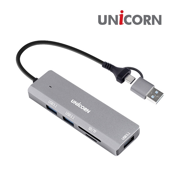 유니콘 TH-320AC (USB허브/5포트/멀티포트) [그레이] ▶ [무전원/USB3.1] ◀