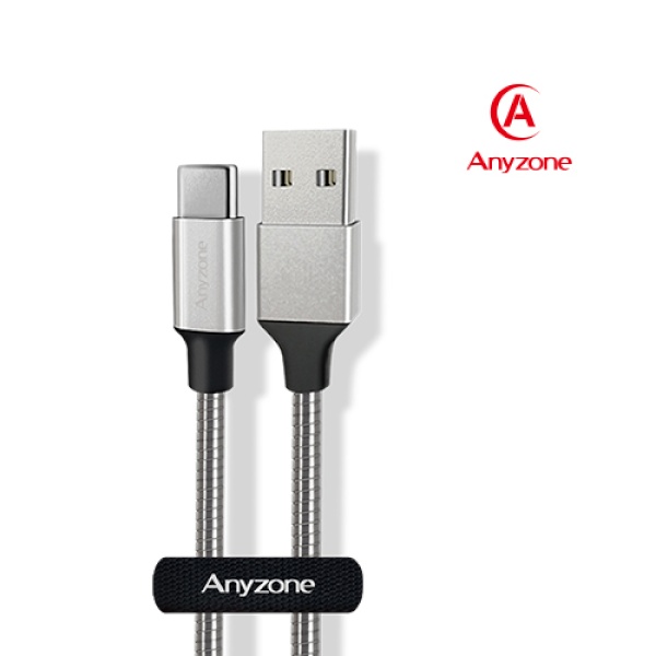 USB-A 2.0 to Type-C 고속 충전케이블, 메탈 와이어, ANY-WS12M-UTC [실버/1.2m]