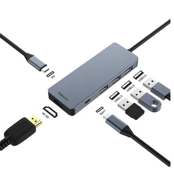 100007973 6in1 HDMI 4K + DataC (USB허브/6포트/멀티포트) ▶ [무전원/C타입] ◀