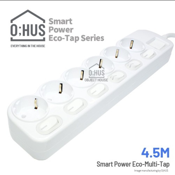 [O;HUS] 오후스 Eco-Tap series 절전형 6구 선길이 4.5M/휴대용 에코파우치 증정