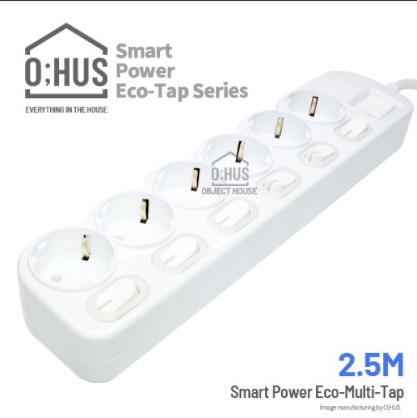 [O;HUS] 오후스 Eco-Tap series 절전형 6구 선길이 2.5M/휴대용 에코파우치 증정
